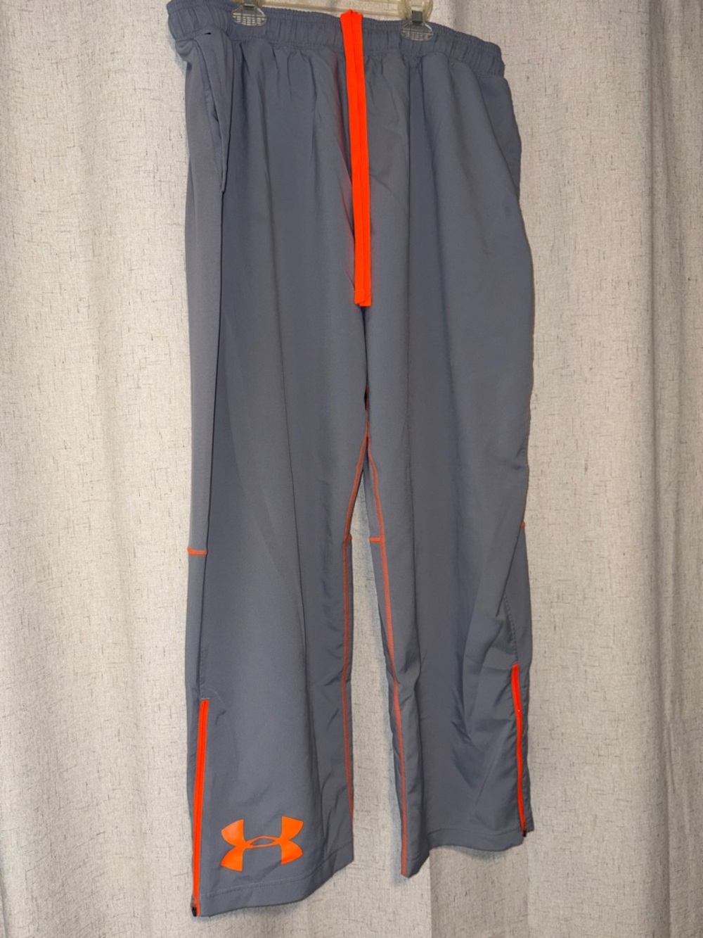 Under Armour Gray Track Pants with Bright Orange Trim